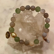 Load image into Gallery viewer, NATURAL STRIPED AGATE with GREEN AVENTURINE The Stones of Success, Opportunity & Wealth, 8mm