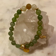 Load image into Gallery viewer, GREEN AVENTURINE with MOONSTONE & NATURAL STRIPED AGATE The Stones of Wealth, Opportunities, Feminine Energy & Success, 8mm
