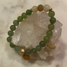 Load image into Gallery viewer, GREEN AVENTURINE with MOONSTONE & NATURAL STRIPED AGATE The Stones of Wealth, Opportunities, Feminine Energy & Success, 8mm