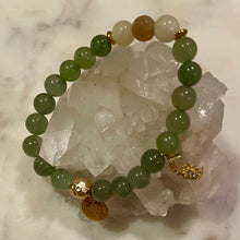 Load image into Gallery viewer, GREEN AVENTURINE with MOONSTONE & NATURAL STRIPED AGATE The Stones of Wealth, Opportunities, Feminine Energy & Success, 8mm