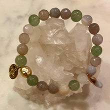Load image into Gallery viewer, NATURAL STRIPED AGATE with GREEN AVENTURINE The Stones of Success, Opportunity & Wealth, 8mm