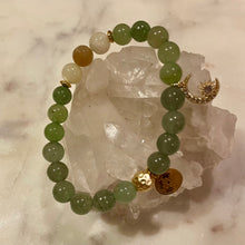 Load image into Gallery viewer, GREEN AVENTURINE with MOONSTONE & NATURAL STRIPED AGATE The Stones of Wealth, Opportunities, Feminine Energy & Success, 8mm