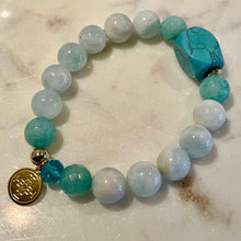 Load image into Gallery viewer, AQUAMARINE, TURQUOISE & GREEN JADE - The Stones of Communications and Luck, 10mm