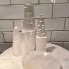 Load image into Gallery viewer, "ENERGY TOWER" OF SELENITE, INTERIOR - The Stone of Purity & Protection, Medium