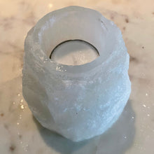 Load image into Gallery viewer, "WELCOME WEALTH", SELENITE TEALIGHT CANDEL HOLDER, INTERIOR - The Stone of Purity & Protection