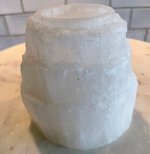 Load image into Gallery viewer, "WELCOME WEALTH", SELENITE TEALIGHT CANDEL HOLDER, INTERIOR - The Stone of Purity & Protection