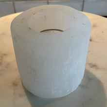 Load image into Gallery viewer, "WELCOME LOVE" SELENITE TEALIGHT CANDEL HOLDER, SMALL, INTERIOR - The Stone of Purity & Protection