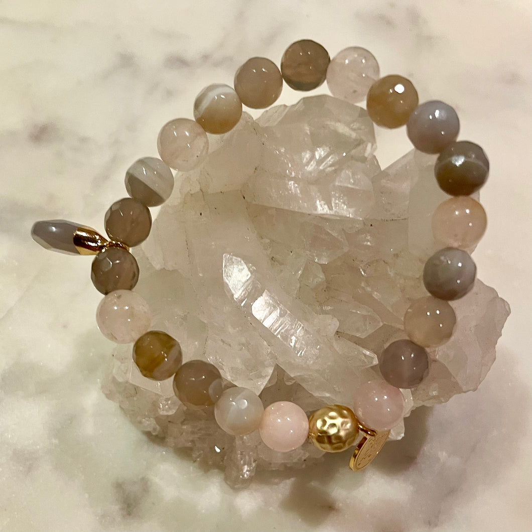 NATURAL STRIPED AGATE With ROSE QUARTZ - The Stones of Success & Love, 8mm Faceted