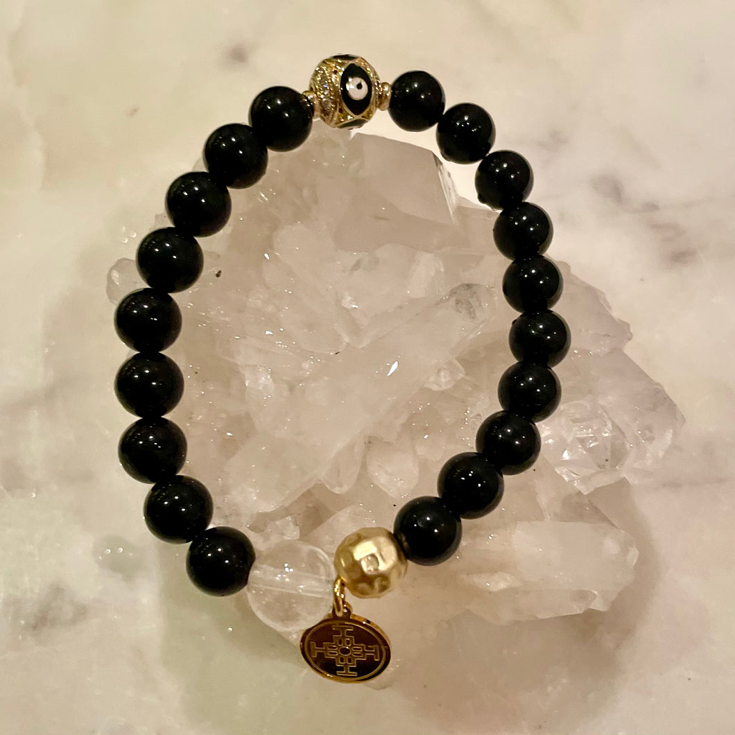 ONYX with CLEAR QUARTZ, The Stones of Grounding, Protection & Clarity, 8mm